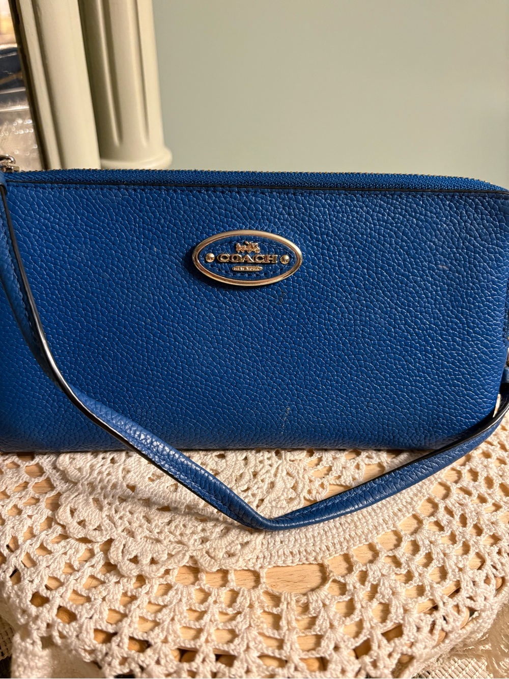 Coach Blue Pebbled Leather Wristlet Clutch